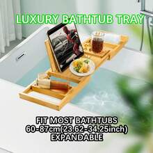 Khay bồn tắm có thể gập lại, Giá để đồ bồn tắm, Khay bồn tắm bằng tre, Khay bàn tắm có thể mở rộng, Phụ kiện phòng tắm bồn tắm Quà tặng sinh nhật Halloween cho ngôi nhà mới - cây tre - Xem 2