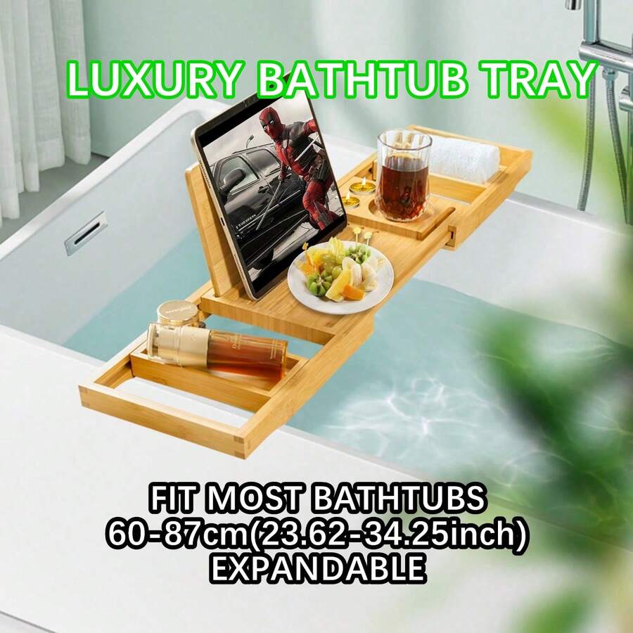 Khay bồn tắm có thể gập lại, Giá để đồ bồn tắm, Khay bồn tắm bằng tre, Khay bàn tắm có thể mở rộng, Phụ kiện phòng tắm bồn tắm Quà tặng sinh nhật Halloween cho ngôi nhà mới