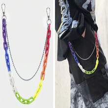 1pc Baddie Edgy-Cute Transparent Double-Layer Chain Waist Chain - Acrylic Paneled Street Style Accessory, Daily Street Outfit Decorative Pants Chain - Yellow - View 7