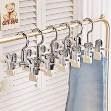 1pc/5pcs/10pcs/20pcs Galvanized Pants Clip Multi Functional Storage Household Stainless Steel Pants Rack Anti Slip Non Marking Hanger - Silver - View 6
