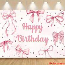 Tapiz de cumpleaños con lazo rosa plano 2D, texto dorado sobre fondo melocotón, adecuado para dormitorio, sala de estar, estudio, fácil de instalar, decoración de pared del hogar linda, textura suave