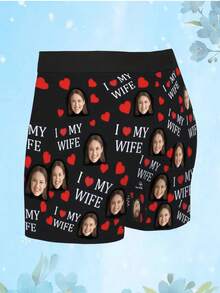 1pc Customized "I Love My Wife" & Explosive Photo Print Men's Underwear, Casual Boxer Briefs, Breathable Stretchy Boxer Shorts As Husband/Boyfriend Holiday/Valentine's Day Gift - Black - View 2