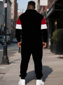 Bộ áo hoodie nam cỡ lớn họa tiết sọc tương phản "King" bán chạy ZhuYa, bộ thể thao xuân thu 2 món - Áo hoodie dáng rộng thoải mái cỡ lớn + quần nỉ bo gấu, phong cách đường phố hip hop đa năng - màu đen - Xem 2