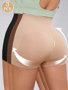 3 Packs Women's Seamless High-Waisted Tummy Shaping Shorts, Comfortable Soft Anti-Chafing Boxer Briefs, Butt Lifting Shaping Shorts - Multicolor - View 1