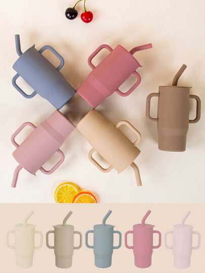 210ml (7oz) Silicone Training Cup For Babies - Ergonomic Handle, Durable Straw And Secure Lid, Ideal For Hydration And Early Drinking Skill Practice! , Suitable For 6 Months To 3 Years Old Boys And Girls