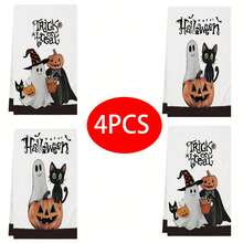 2/4/6/48 piezas Toallas de cocina/manos suaves con estampado de calabaza, gato y fantasma de Halloween, multiusos, de secado rápido, aptas para cocina, celebración, boda, decoración y talla grande