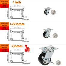 4 件重型万向轮带刹车脚轮 - 可选高度 3.17 厘米/5.08 厘米 - 铁架上的黑色 PVC 轮，适用于办公室柜、工作台、家具、储物柜和推拉门