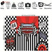 Phông nền sinh nhật chủ đề xe đua phẳng 2D, phông nền đạo cụ chụp ảnh ô tô sọc đua, phông nền trang trí sinh nhật, phông nền chất liệu nhựa - Loại A - Xem 5