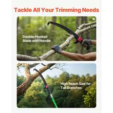 Manual Pole Saw, 118-809.3 Cm Extendable Pole Tree Pruner, Sharp 65Mn Steel Blade, Lightweight Fiberglass Handle Pole, Double-Hook Saw For High Branch Trimming, Pruning Tool For Palms, Shrubs - 綠色 - 查看 3