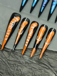 CrystalHola 10 unhas decoradas com listras longas em formato de gota d'água, pintadas à mão, acabamento brilhante em halo, tipo pérola, reutilizáveis, adequadas para festivais de música, festas e Natal. É a nail art preferida de meninas e mulheres. - Multicolorido - Ver 2