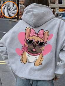 1pc Tween Girl Casual Printed Pullover Sweatshirt, Thermal Lined, Long Sleeve, Autumn/Winter