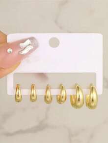 6PCS Simple Gold Plated Copper Metal Minimalist Invisible Hoop Earrings For Girls Glossy Small Geometric Circle Hipho(Size Pls Refrence Picture Show Size And Received Products)