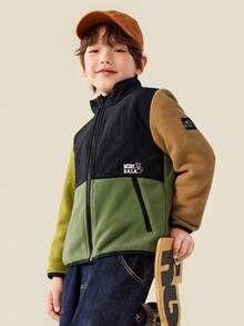 mini bala Áo khoác lông chống tĩnh điện cho trẻ em mềm mại ấm áp, thoải mái, thời trang mặc hàng ngày - Quân xanh - Xem 2