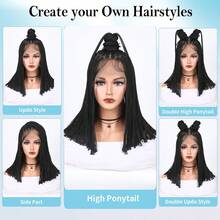 13x4 蕾丝前假发 短款无结辫子假发 适合非裔美国人 黑色假发 Passion Twist 蕾丝前假发 适合女性日常使用 - 黑色 - 查看 4