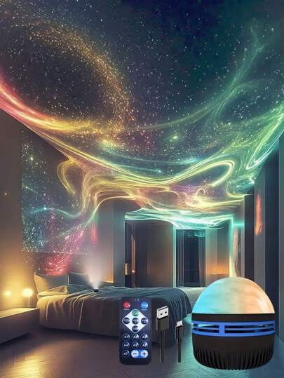 Aurora Borealis Northern Lights Projector, LED Galaxy Starry Sky Night Light For Bedroom, Home Cinema Decor, Festive Gift For Christmas, Halloween, Weddings, Parties - Compatible With Power Banks, Adapters (No Battery, Includes Electronics)
