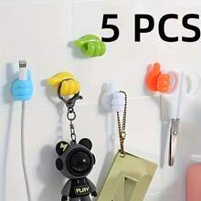 5-Piece Set Of Powerful Non Drilling Thumb Pattern Hook Combination - Household Appliances, Bedroom Accessories, And Office Cable Sorting, Desktop Cable Storage Artifact