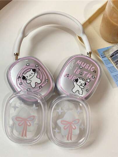 1 对防震音乐猫耳耳机保护套，兼容 Apple Max，TPU 印花耳机套