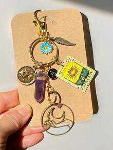 1 chiếc lá pha lê tím đá tự nhiên, hoa cúc, mặt trời, mặt trăng, mặt dây chuyền ngọc lam, móc khóa ba lô, móc chìa khóa xe hơi, phụ kiện xe hơi nhỏ dùng hàng ngày dễ thương theo phong cách Goth Y2k Phụ kiện Halloween Ý tưởng quà tặng Giáng sinh Ngày nhà giáo Phụ kiện túi xách Phụ kiện xe hơi Bạn bè Chị em - Nhiều màu - Xem 4