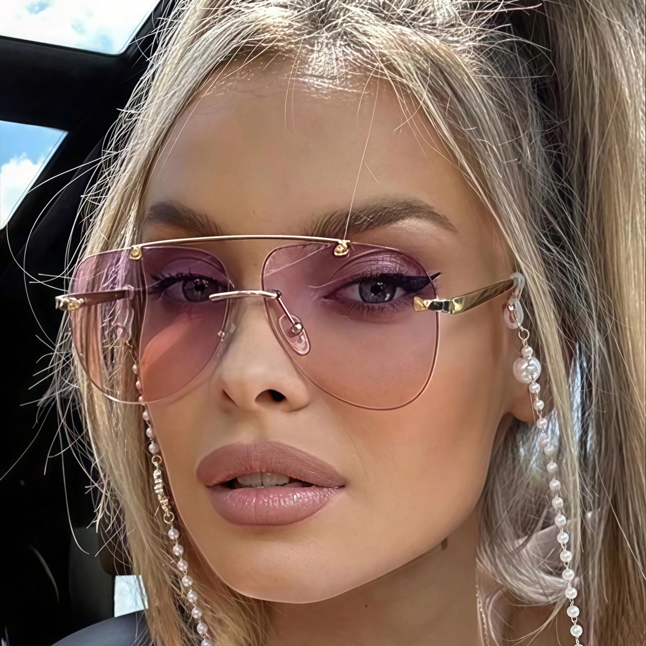1 Pair Metal Double-Beam Glasses, Toad Eye Glasses, Frameless Personalized Fashion Glasses, Versatile Elegant Casual Women's Glasses, Suitable For Daily Wear, Street Photography, Vacation Travel, Summer Beach And Other Occasions, Women's Accessories