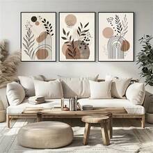 3 pièces/set Affiches sur canevas encadrées en bois style minimaliste moderne, impression de plante abstraite de style bohème, décoration murale créative et simple, pour salon, chambre à coucher, cuisine, salle à manger, salle de classe, bureau, art mural, décoration de pièce, cadeau parfait pour les amateurs d'art et les passionnés de décoration d'intérieur, cadre en option