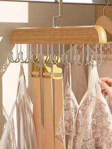 1PC Multi-Functional Wooden Coat Hooks, Coat Rack, Closet Organizer, 8 Hooks, 360 Degree Rotating Angle, Space Saving Bra Hook, Storage For Hanging Clothes Like Tops, Underwear, Bras, Breastplates, Hats, Ties, Strap,Vest,Etc.Traceless Clothes Drying Rack,Spring,Minimalist,Summer Tops - Multicolor - View 4