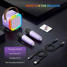 2-Mic Mini Karaoke Machine, Portable Wireless Microphone Speaker With LED Lights For Birthday Parties, Family Gatherings, Christmas Gifts, New Year's Gifts, Birthday Presents (Purple) - 紫色 - 查看 3