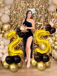 17pcs Gold Number Column Aluminum Foil Balloon Set, Includes 32-Inch Gold Numbers, Latex Balloons, Gold Crown Balloons, Suitable For Wedding, Birthday Party, Anniversary, Family Gathering Decoration - Multicolor - View 4