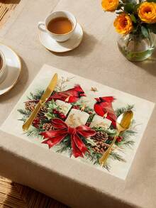 1pc Christmas Bird Table Runner, Christmas Decorative Table Runner, Christmas Linen-Like Table Runner, Table Runner, Table Runner, 1pc Table Runner, 4pcs Placemats, 1pc Pillow Cover, 3 Products Available, Seasonal Home Decor Indoor & Outdoor For Winter, Christmas Party, Christmas Room Decor - Multicolor - View 5
