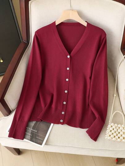 GIGOGOU Women's Solid Color Button Front Long Sleeve Casual Top, Everyday Wear