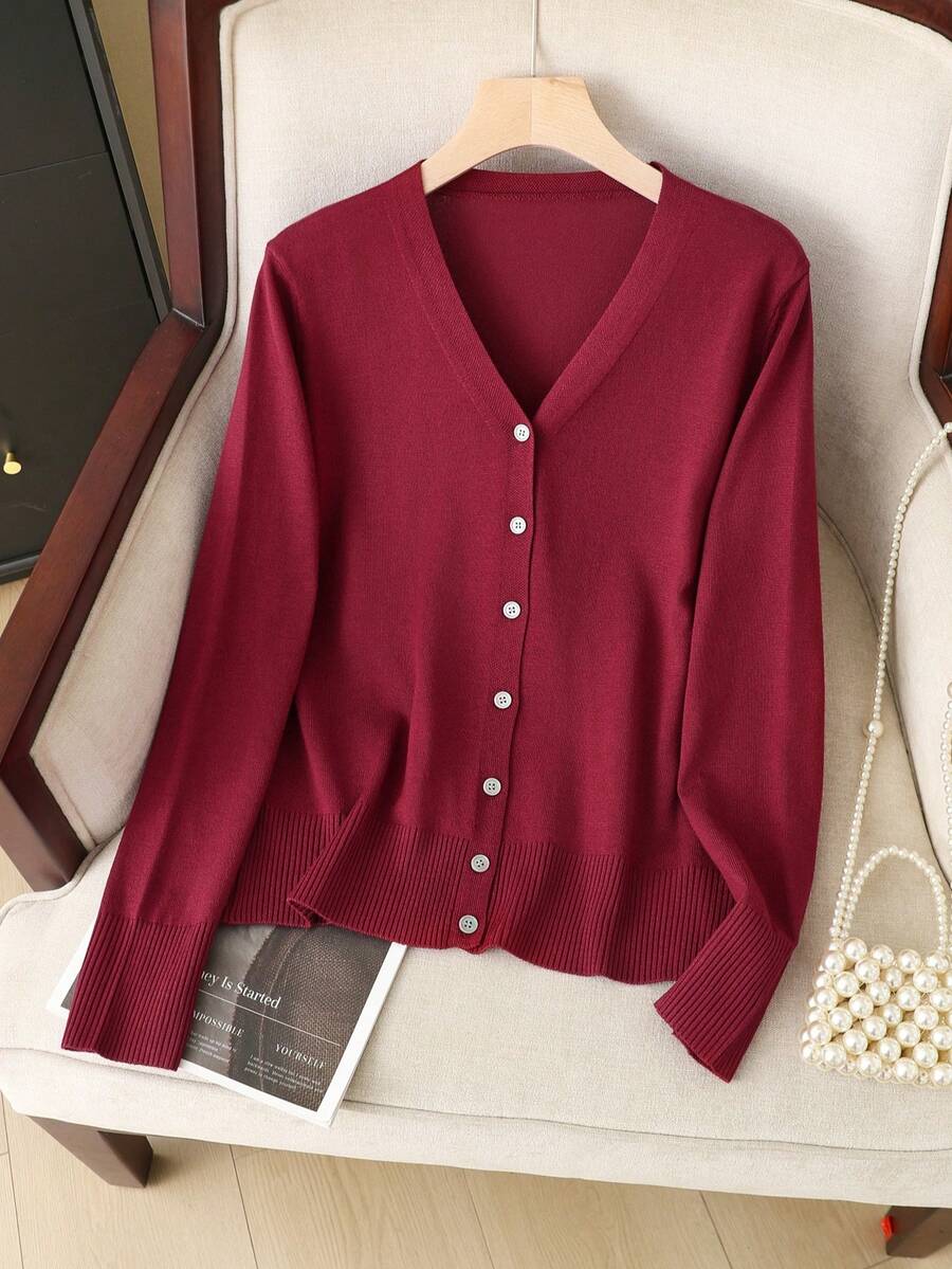 GIGOGOU Women's Solid Color Button Front Long Sleeve Casual Top, Everyday Wear