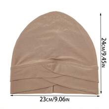 1頂彈性額頭十字紋頭巾女士純色希賈帽，休閒彈性頭巾輕便化療帽頭巾禮帽頭巾