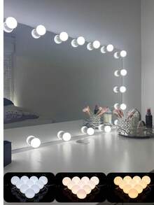 Wielokolorowa lampa LED do makijażu USB z trzema odcieniami, do lustra, z regulowaną jasnością i temperaturą barwową, obrotowa, ściemnialna żarówka do lampki toaletowej, dostępna w wersjach 2/4/6/8/10/12/14/16 diod LED