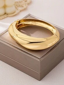 1pc Fashionable Minimalist Solid Gold Thick Durable Geometric Bangle Bracelet For Women - Yellow Gold - View 6