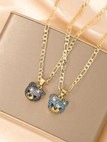 1 Exquisite And Elegant Shiny Blue Cute Little Bear & Silver And Black Cute Little Bear Copper Pendant Copper Inlaid Zirconia Necklace, Suitable For Giving To Girls/Boys/Family/Friends/Versatile/Light Luxury/Party/Banquet/Festival/Christmas/Thanksgiving/Halloween/Gift