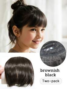 Children's Clip-On Bangs Wig With Sideburns, Heat-Resistant Fiber Invisible Air Bangs Extension, 3-Second Invisible, Suitable For Daily, Festival, Party Wear (Black/Brown/Light Brown)