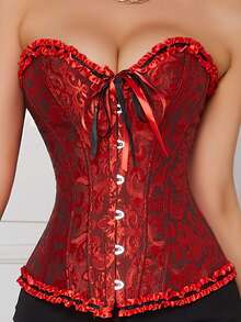 Palace Style Corset With Boning To Shape Waist And Push Up Bust, Sexy Jacquard Shapewear Top, Suitable For Wearing With A Dress, 1pc