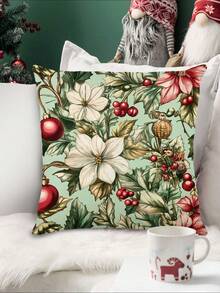 1pc Christmas Floral Table Runner, Christmas Decorative Table Runner, Christmas Linen-Like Table Runner, Table Runner, Table Runner, 1pc Table Runner, 4pcs Placemats, 1pc Pillow Cover, 3 Products Available, Seasonal Home Decor For Indoor/Outdoor Winter Party, Christmas Home Decoration, Christmas Room Decor, Christmas Party Supplies - Multicolor - View 5