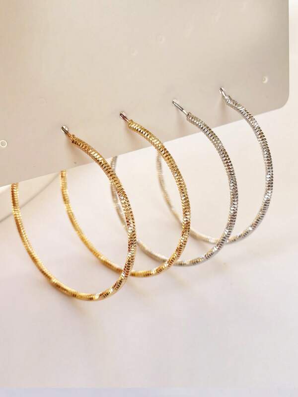 1 Pair Fashion White K-Plated Wavy Thin Hoop Earrings, 1 Pair Women's Stylish Minimalist Large Hoop Earrings