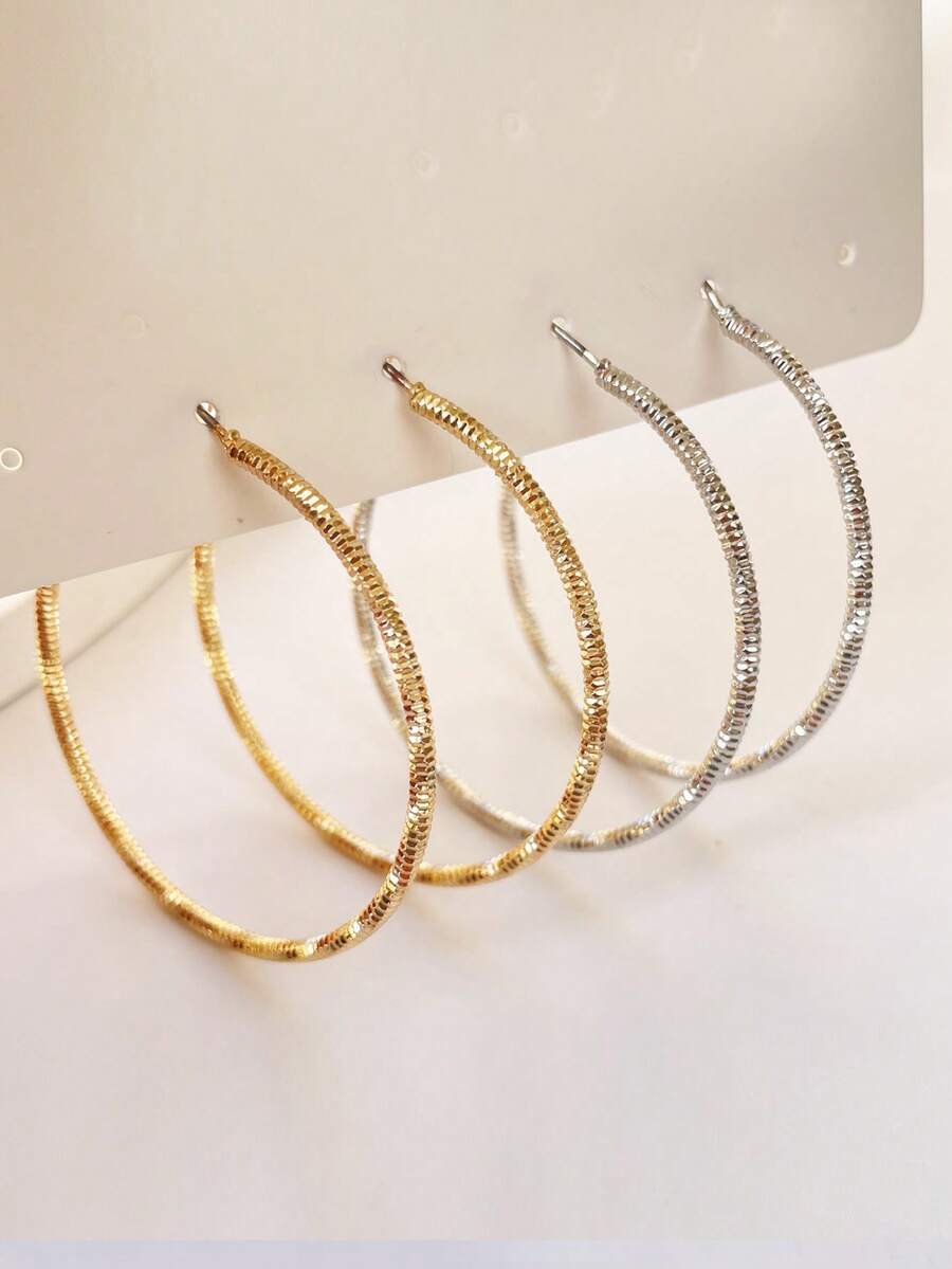 1 Pair Fashion White K-Plated Wavy Thin Hoop Earrings, 1 Pair Women's Stylish Minimalist Large Hoop Earrings