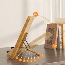 1个木制阅读架 - 8槽可调节实心桌面阅读支架书架，符合人体工学的角度可调书架，防滑，便携式可折叠垂直固定支架，适用于书房/办公室、房间装饰、卧室家具书架，实用学习工具 - 彩色 - 查看 6