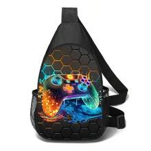 斜挎包，适合孩子的游戏玩家风格，彩色胸袋运动包，节日游戏印花 - 休闲风格单肩包，涤纶材质 - 彩色 - 查看 11