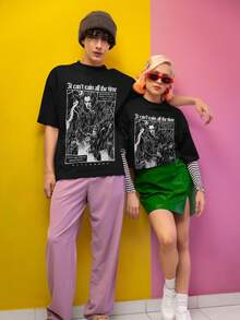 Men's Dark Aesthetic "Crow" Movie Culture T-Shirt, Retro Street Style Loose Daily, Casual Round Neck Short Sleeved - 黑色 - 查看 4