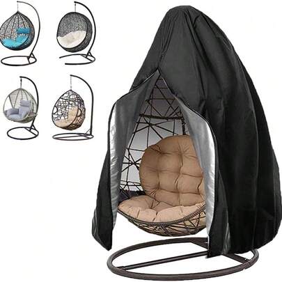 1pc Patio Egg Chair Cover With Zipper, Wicker Egg Swing Chair Cover, Heavy Duty Waterproof Outdoor Chair Cover, Wind-Resistant Hanging Chair Cover, 75" X 45", Black