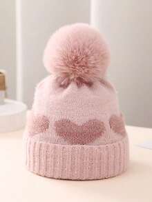 1 件婴儿双层加厚提花心形针织帽，可爱温暖女童针织帽 - 1PC - 查看 16