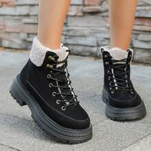 1 双女士优雅时尚靴子，铆钉欧美风格别致马靴，系带一推式及膝波西米亚度假靴，厚底粗跟扣舒适保暖靴，适合秋冬 - 黑色 - 查看 8