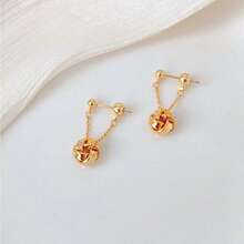 1 Cặp bông tai thiết kế nút xoắn tông vàng cổ điển, bông tai đính đá trước và sau thời trang & đa năng - Vàng - Xem 6