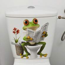 Pegatina divertida de rana leyendo el periódico para el baño, autoadhesiva e impermeable, decoración de pared para el baño, decoración del hogar, pegatina de pared para el baño, decoración de habitación, pegatinas de pared, pegatina de pared