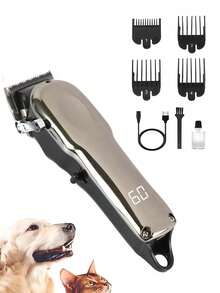 1pc Pet Electric Hair Clipper With Digital Led Display, Low Noise, Professional Grooming Trimmer Kit For Cats And Dogs, Suitable For Indoor And Outdoor Use - Gold - View 8