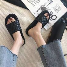 Casual Versatile Simple Black New Slippers - Black Plaid - View 3