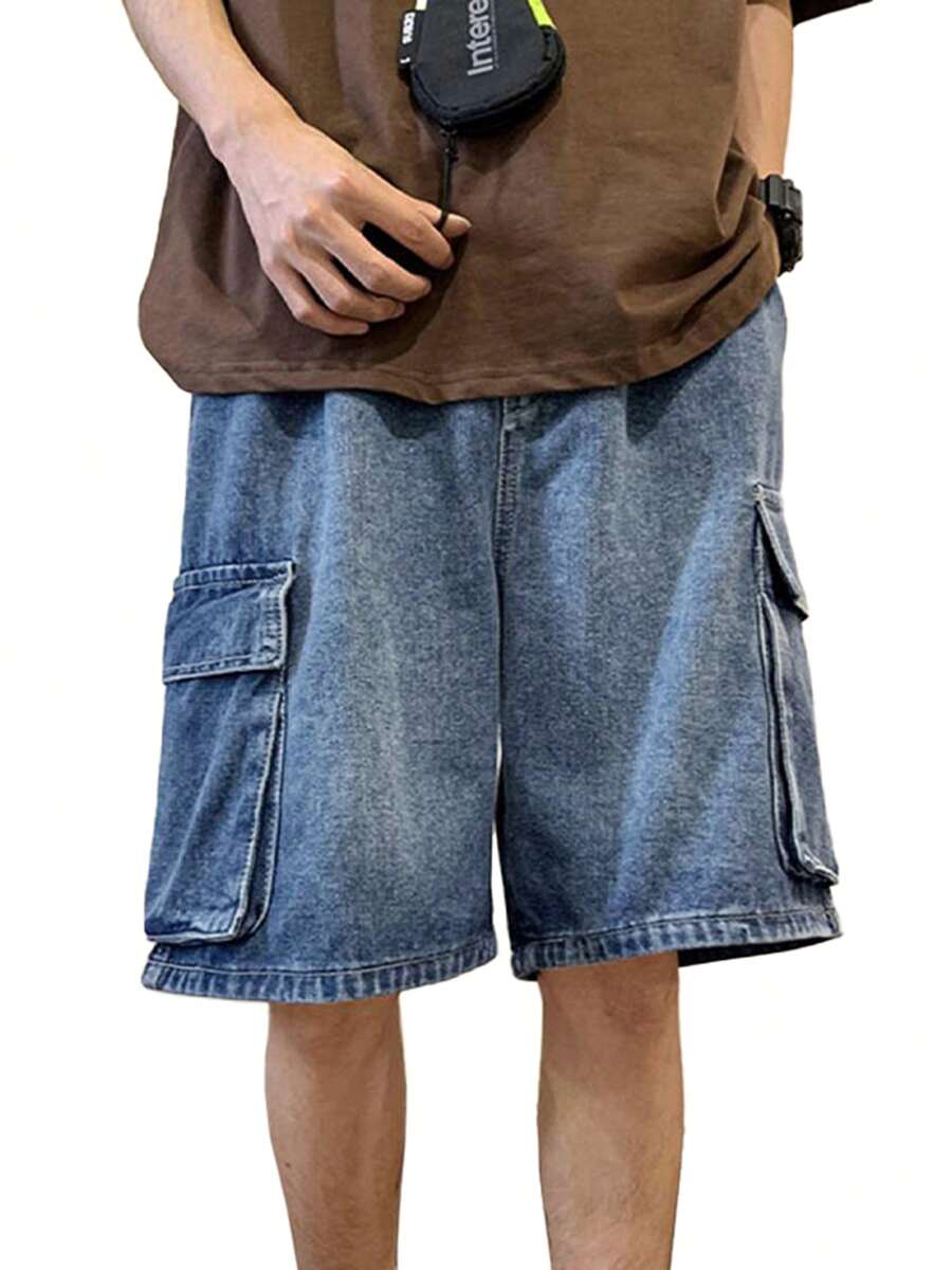 Baggy Jean Shorts Men, Y2k Jorts Cargo Ripped Elastic Waisted, Mens Denim Shorts Loose Fit Vintage Streetwear Summer - Màu xanh lam - Xem 1